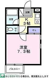 シティハイツカーネーションC 1Kの間取図画像