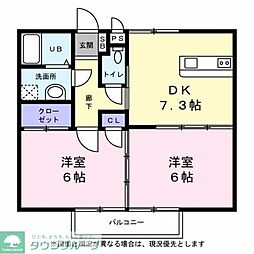 シティーハイツすみれA棟 2DKの間取図画像