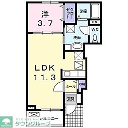 ラビスII 1階1LDKの間取り