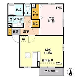 ル・ポール 1階1LDKの間取り