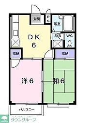 あかしあハイツ 2階2DKの間取り