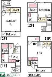 Y'sメゾネットB 1Kの間取図画像