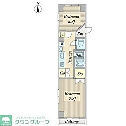 高崎朝日第二ハイツ 2Kの間取図画像