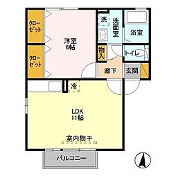 ヴィラオーネスト　Ａ 2階1LDKの間取り
