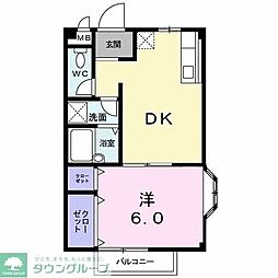 パークサイドＡ 1階1DKの間取り