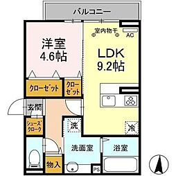 D-ROOM紅雲町A 2階1LDKの間取り