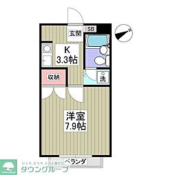 シティハイツシャレー 2階1Kの間取り