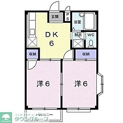 エルディム田野 2階2DKの間取り
