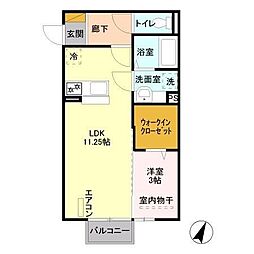 ウィットＳ鳥羽 2階1LDKの間取り