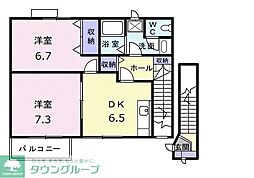 コンフォールＫ 2階2DKの間取り