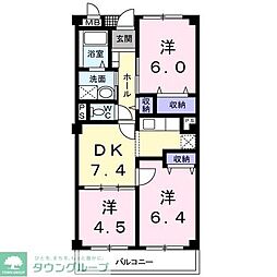 シャン・ド・フルール 3階3DKの間取り