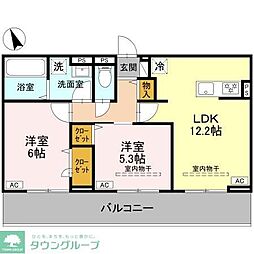 D-ROOM浜尻町 1階2LDKの間取り