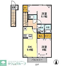セジュールラソワ　Ａ 2階2DKの間取り