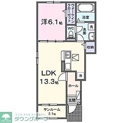 メゾン　アンソレイエ　下之城I 1階1LDKの間取り