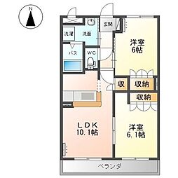 ヒーリングカーサＢ 2階2LDKの間取り