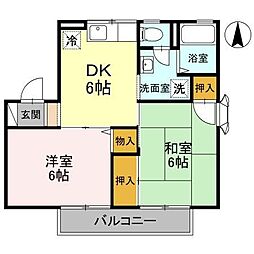 岡庭ハイツ　B　201 2階2DKの間取り