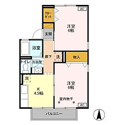 ポラール　Ｂ 2階2Kの間取り