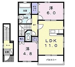 サンハイムトリバＣ 2階2LDKの間取り