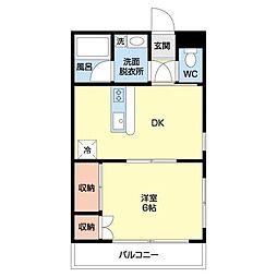フィフティストームマンション下小塙 3階1DKの間取り