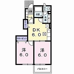 アフロート 1階2DKの間取り