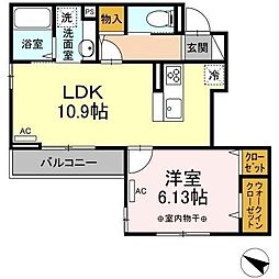 コンフォート下小鳥 2階1LDKの間取り