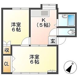 ブロンズバレーＢ 1階2Kの間取り