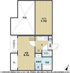 シエル荒巻 1Kの間取図画像