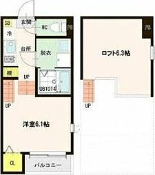 1stプラス福室 1Kの間取図画像