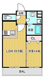 フェリーチェ薬師堂 1LDKの間取図画像