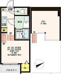 テラスTlico 1Kの間取図画像