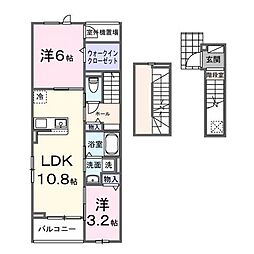サンパティークG棟 2LDKの間取図画像