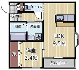 シャトルクレスト向山A 1LDKの間取図画像