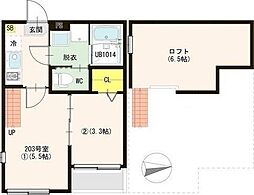 仙台市若林区蒲町東アパート 2Kの間取図画像