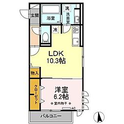 ルミエール大和町 1LDKの間取図画像