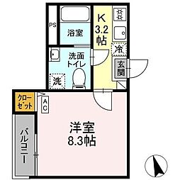 ブリリアント2 1Kの間取図画像