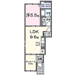 グレースヒルズGAMO C棟 1LDKの間取図画像