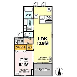 リヴェール長町 1LDKの間取図画像