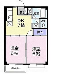 エルディム鈎取 2DKの間取図画像