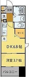 シェルグランデ鉄砲町東 1DKの間取図画像