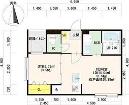 仙台市若林区中倉1丁目アパート 1LDKの間取図画像