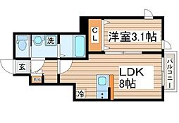 中田町新築ＡＰ　Ａ棟 105 1階1LDKの間取り