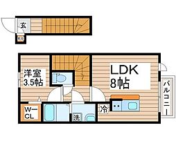 中田町新築ＡＰ　Ａ棟 202 2階1LDKの間取り