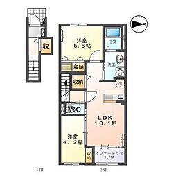 袋原1丁目アパート新築工事 2LDKの間取図画像