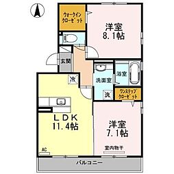 レガーロA棟 2LDKの間取図画像