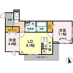 D-roomARAI7レジデンス 2LDKの間取図画像