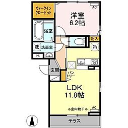 フルール・デ・シャンA 1LDKの間取図画像