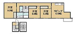 アンソレイユ原町 3LDKの間取図画像