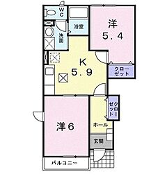 ヴィラ・ソレアード 2DKの間取図画像