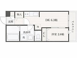 プログレス河原町 1DKの間取図画像