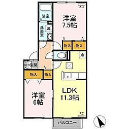 リバーサイドシャトーA 2LDKの間取図画像